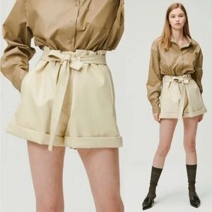 Storets Rachel Paperbag Pleather Vegan Leather Shorts in Cream